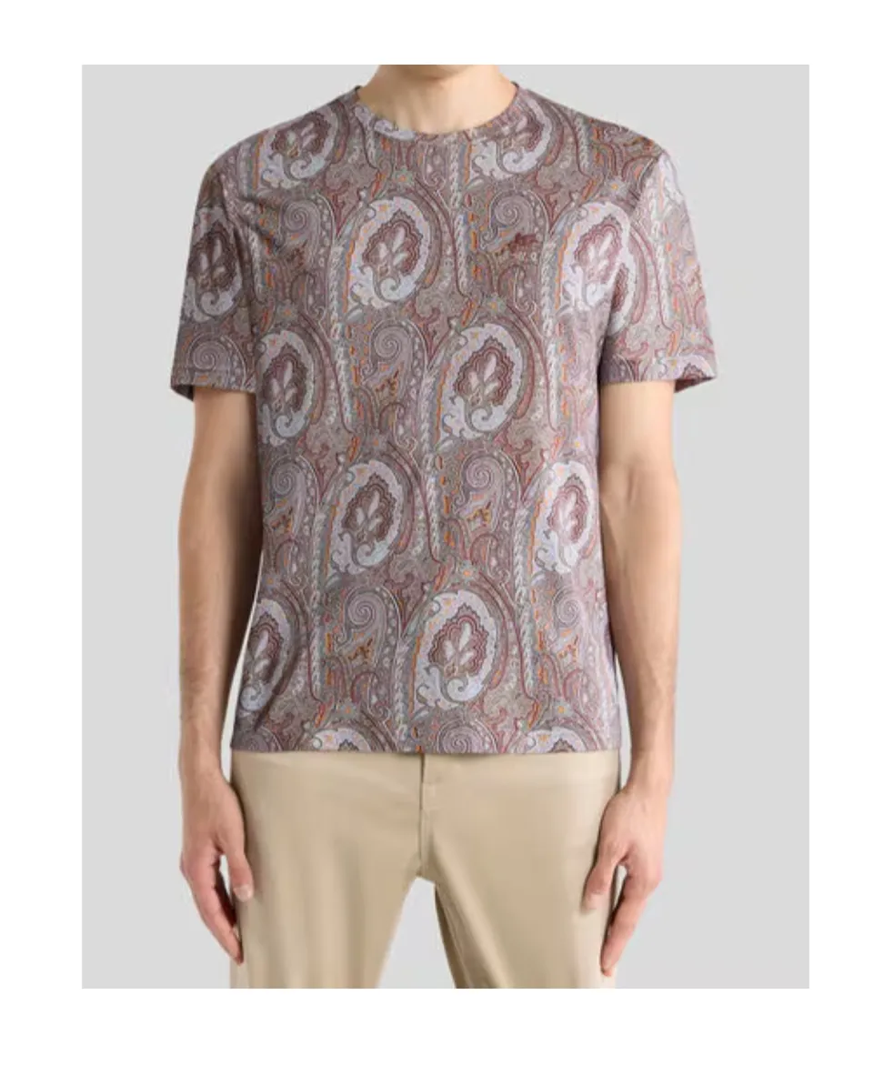 Cotton T-Shirt With Floral Paisley Motif