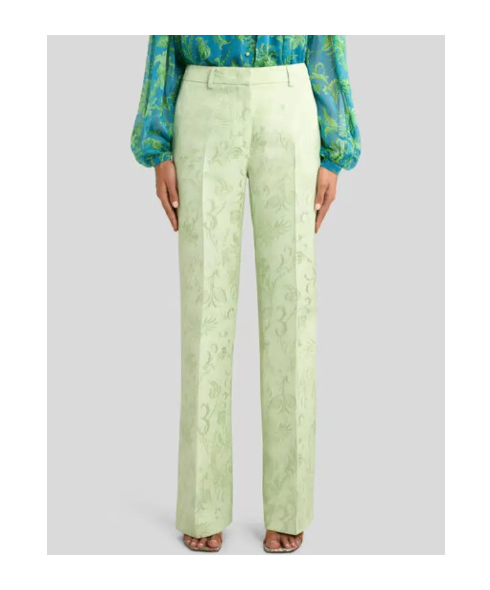 Jacquard Bootcut Trousers With Floral Motif