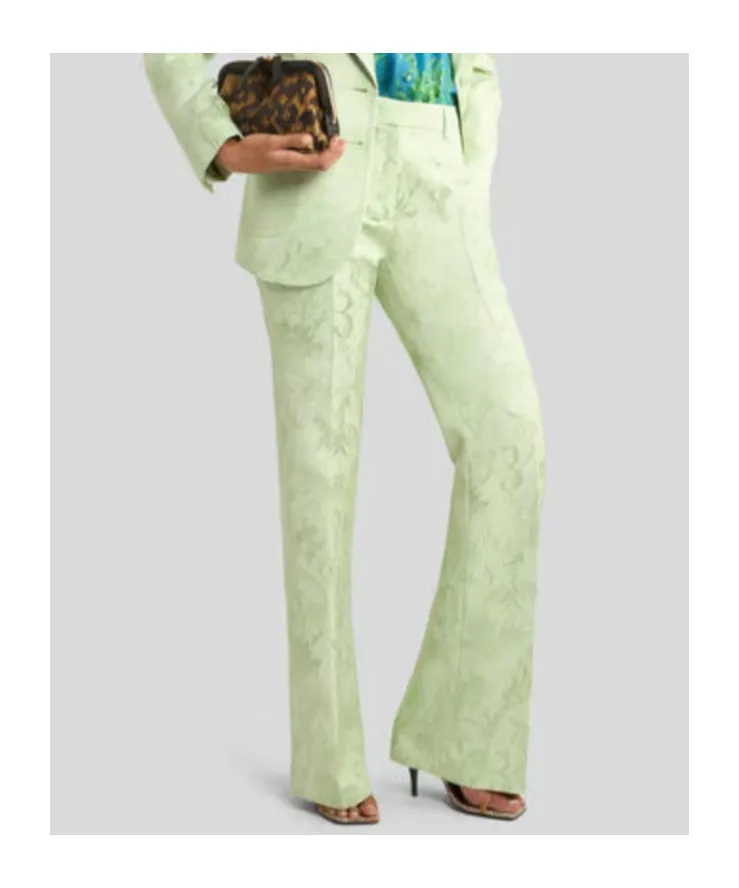 Jacquard Bootcut Trousers With Floral Motif