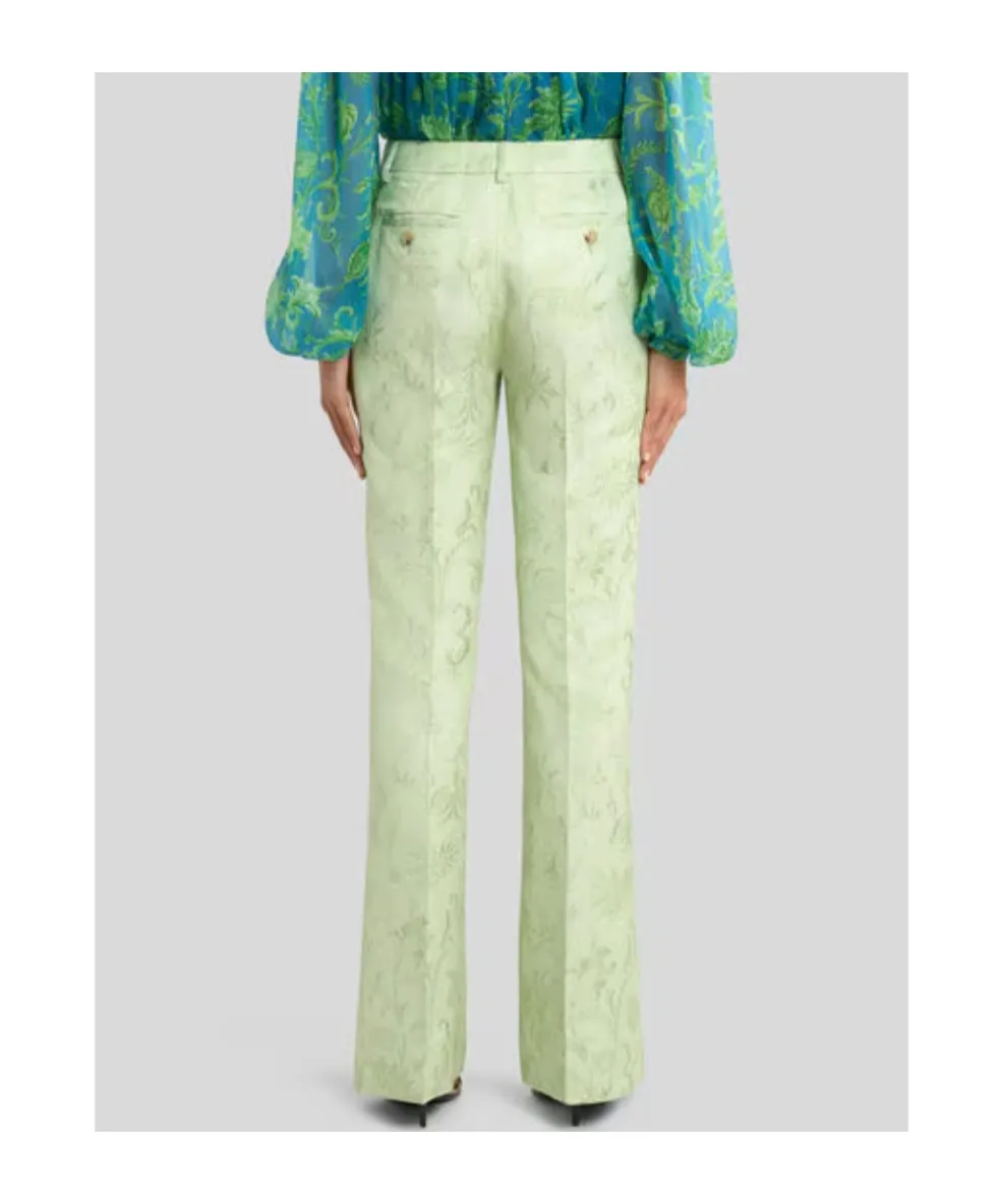 Jacquard Bootcut Trousers With Floral Motif