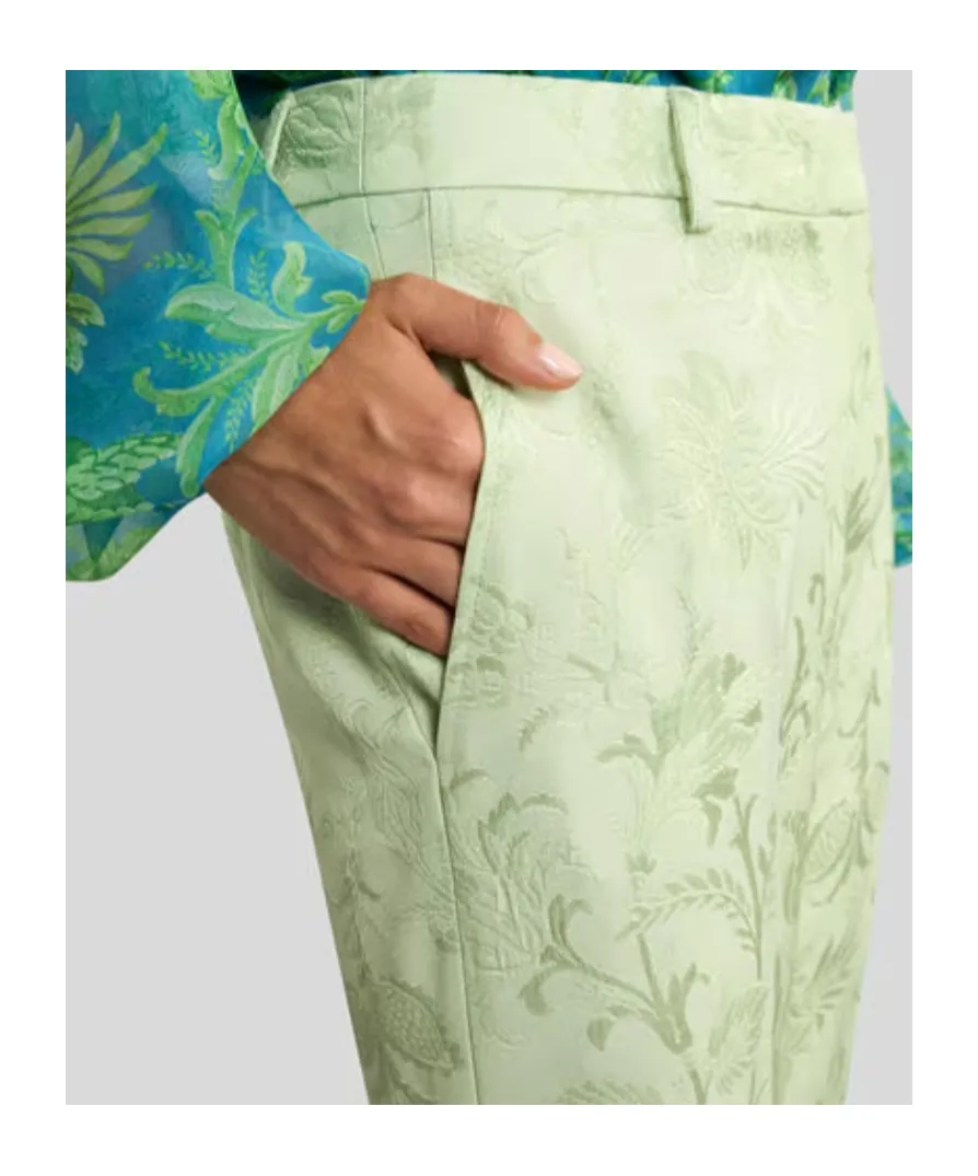 Jacquard Bootcut Trousers With Floral Motif