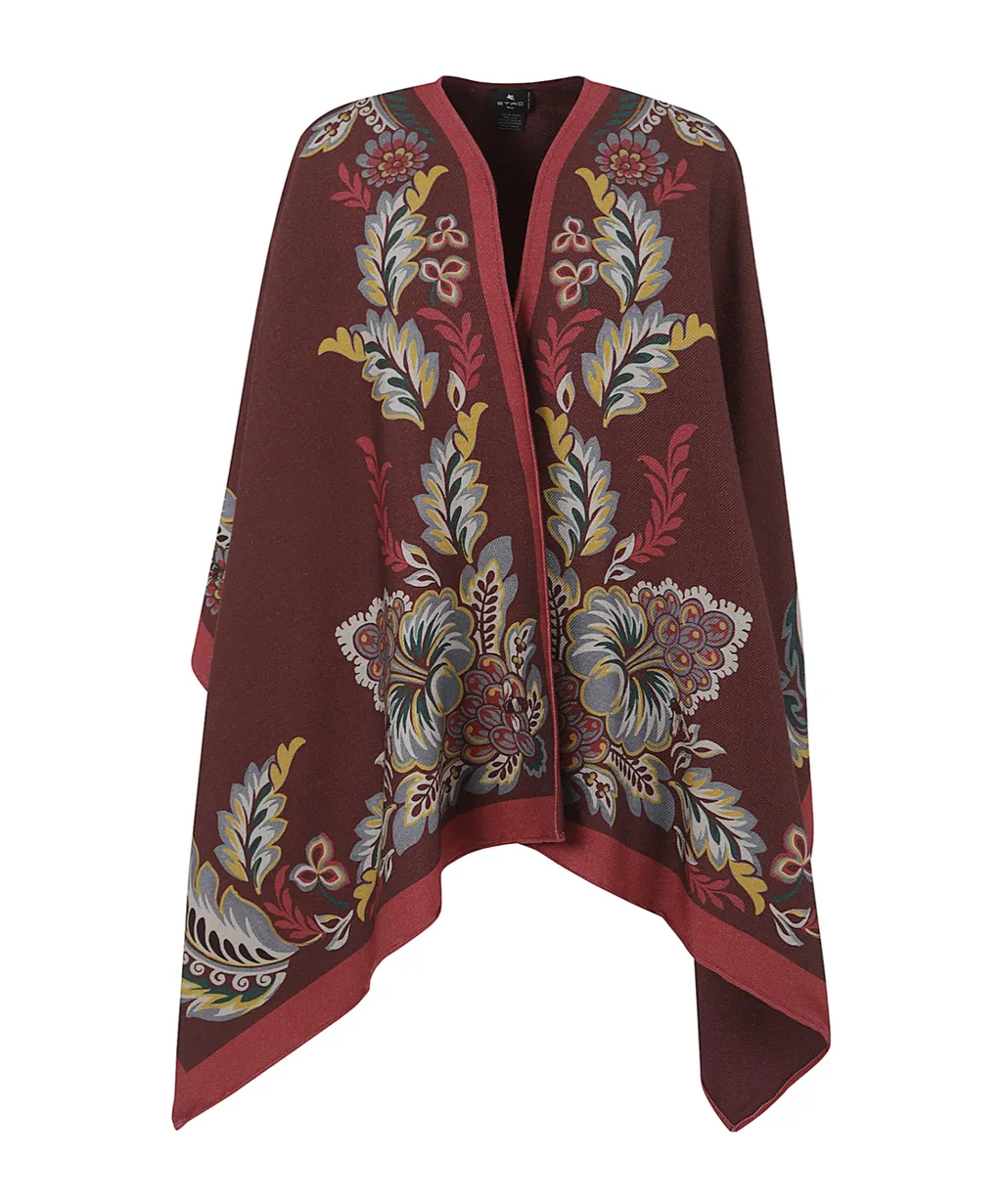 Floral-Printed V-Neck Poncho