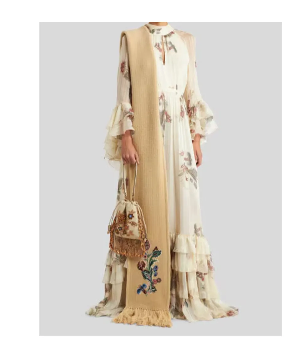Long Printed Silk Crepon Dress