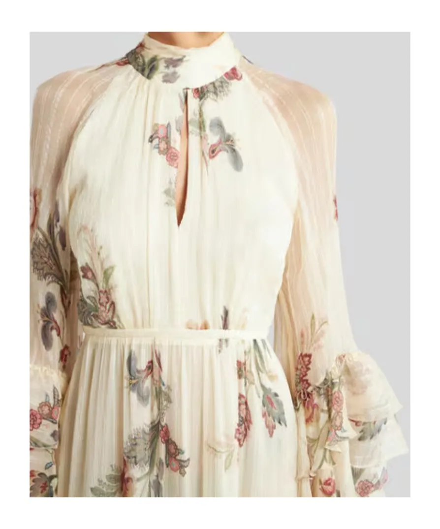 Long Printed Silk Crepon Dress