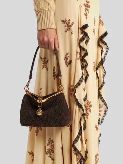 Small Woven Suede Vela Bag