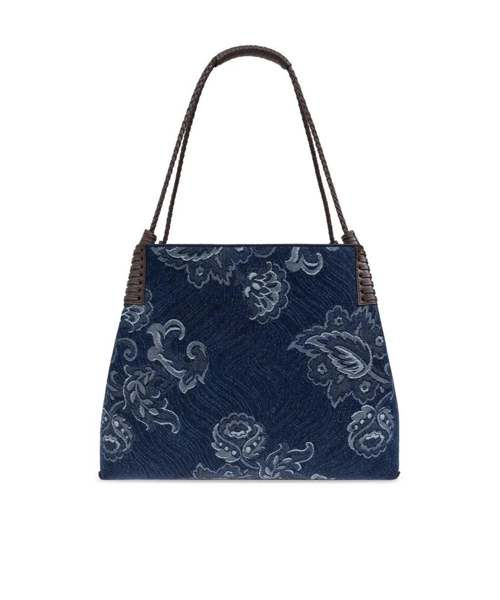 Jacquard Denim Medium Libra Tote Bag