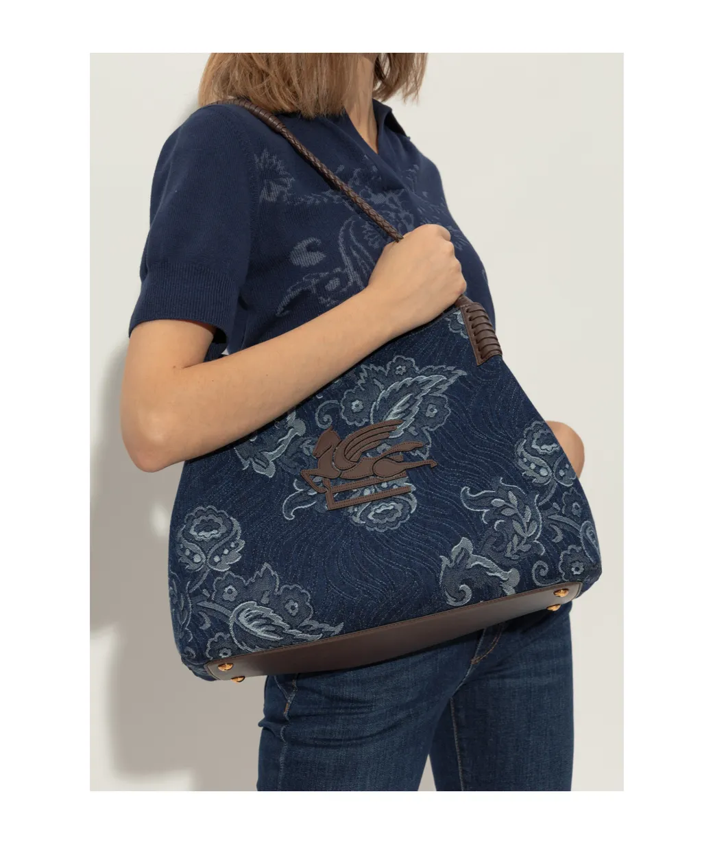 Jacquard Denim Medium Libra Tote Bag