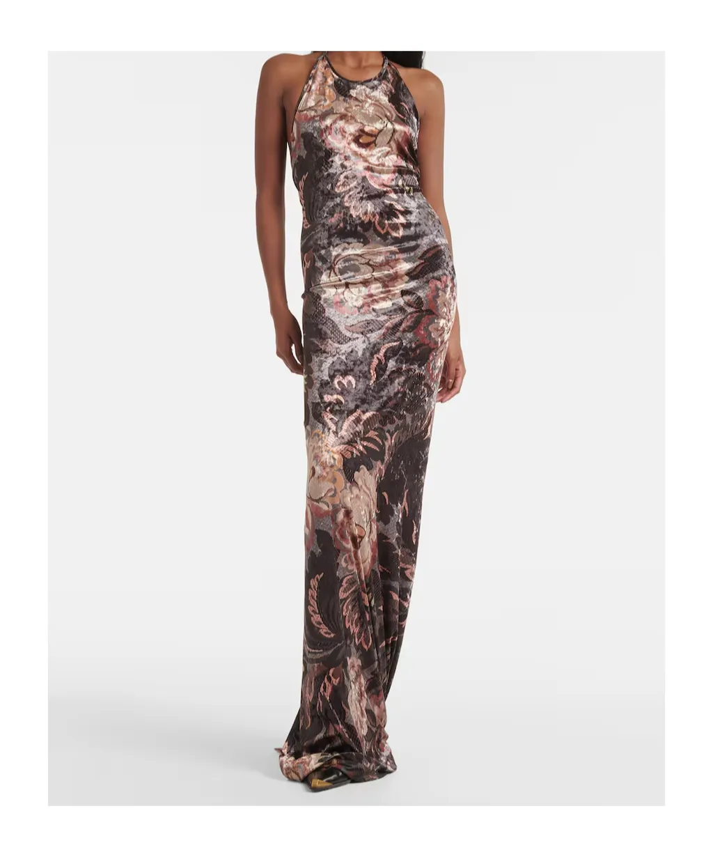 Floral Pattern Backless Dress