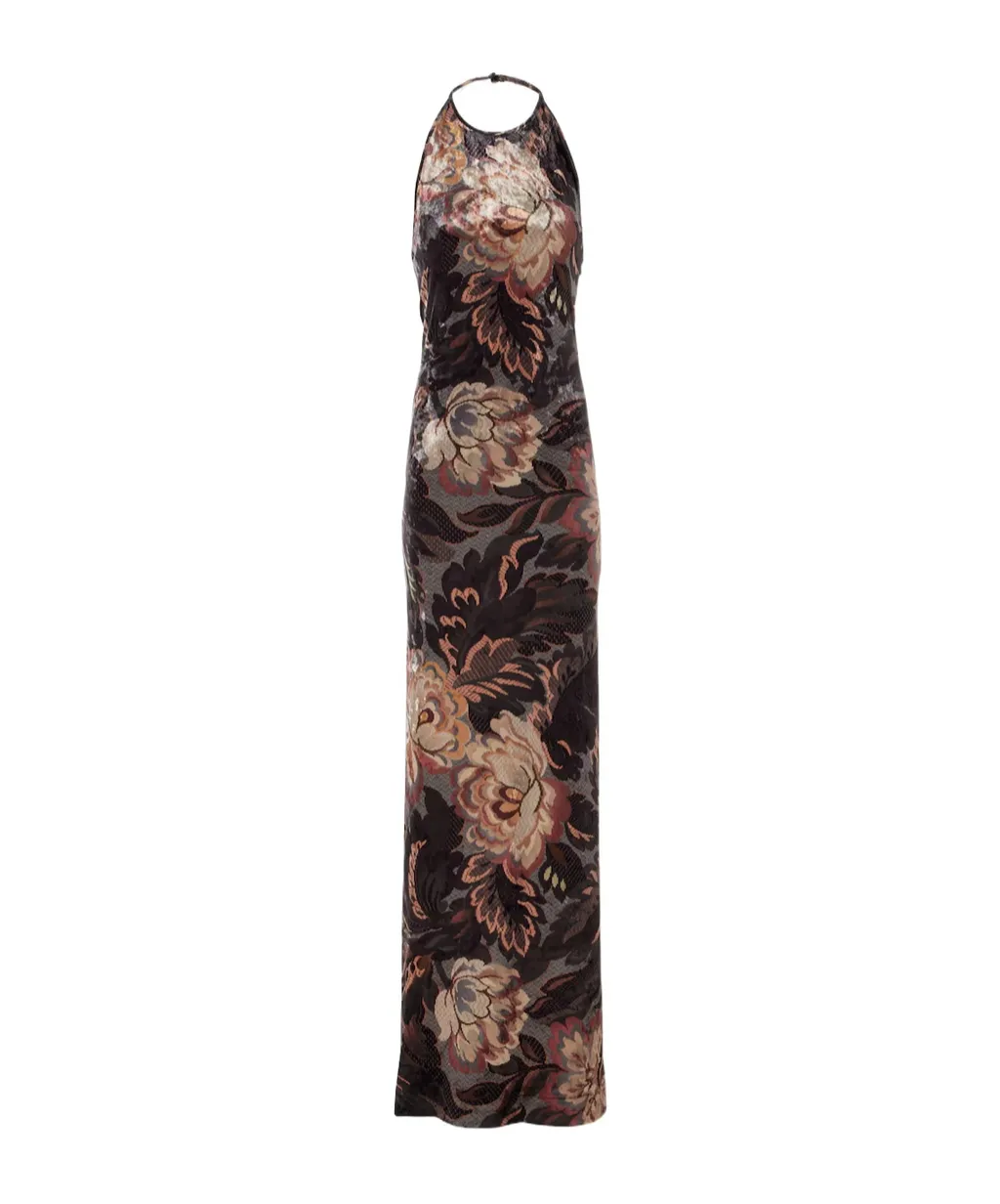 Floral Pattern Backless Dress