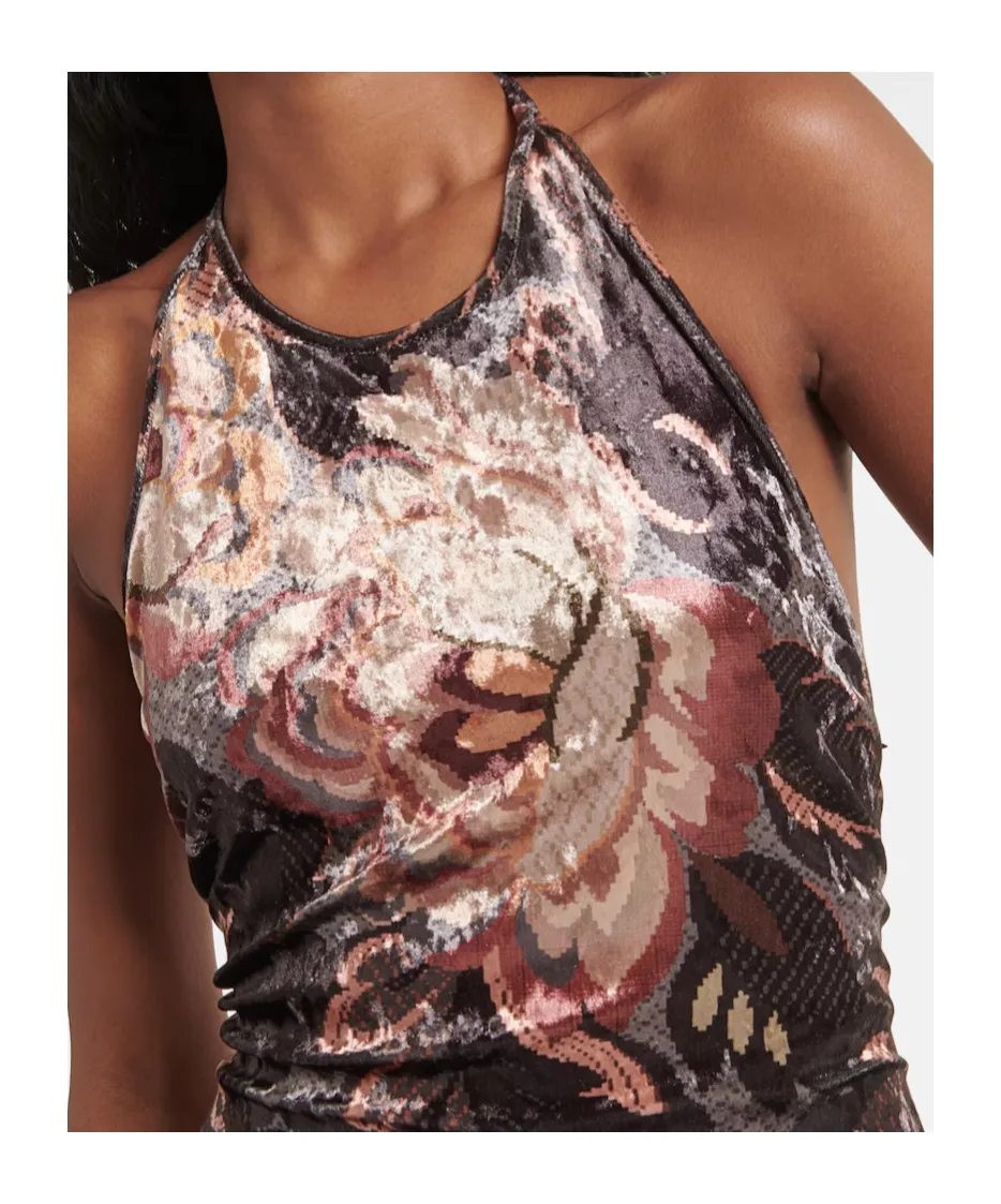 Floral Pattern Backless Dress