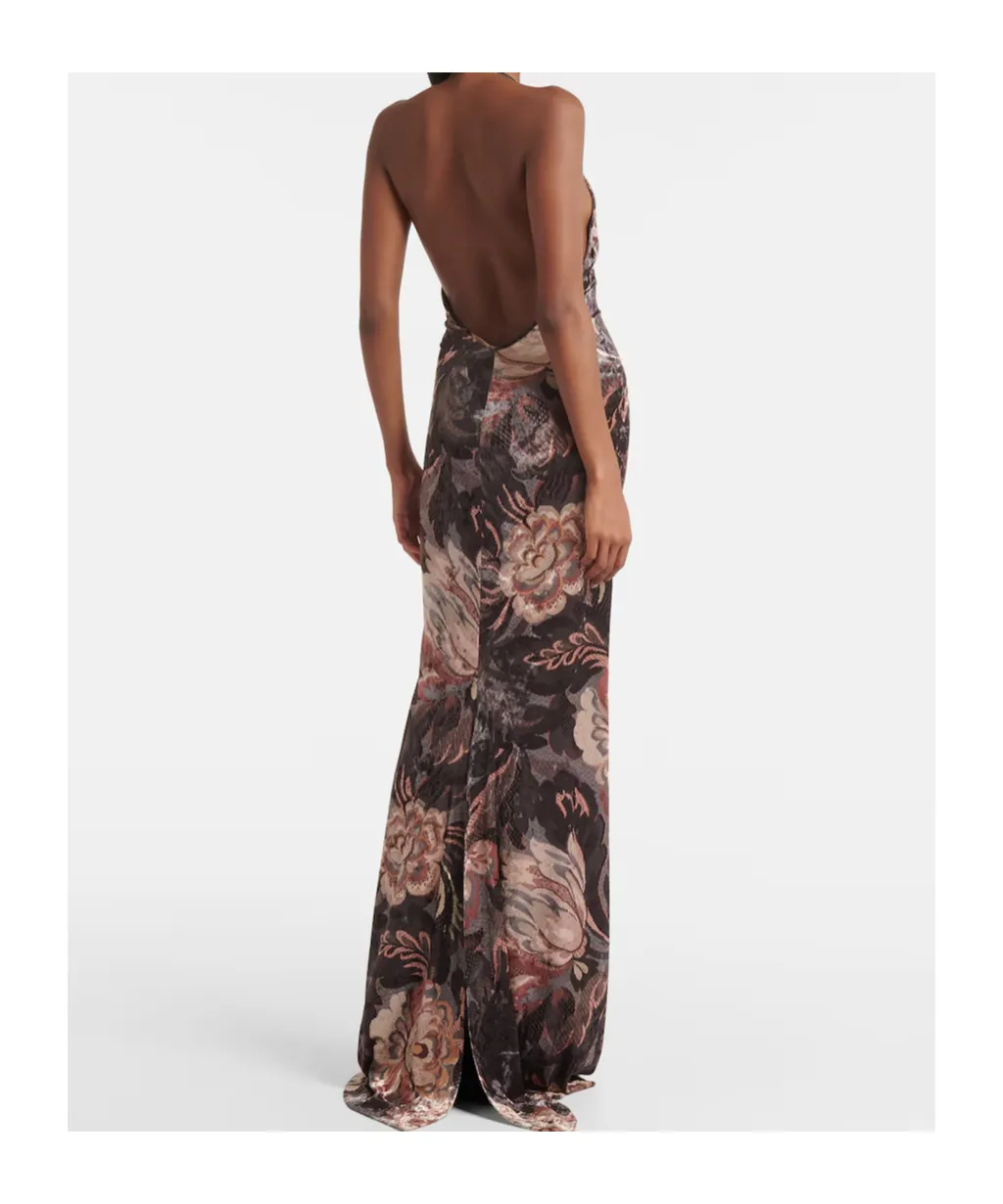 Floral Pattern Backless Dress