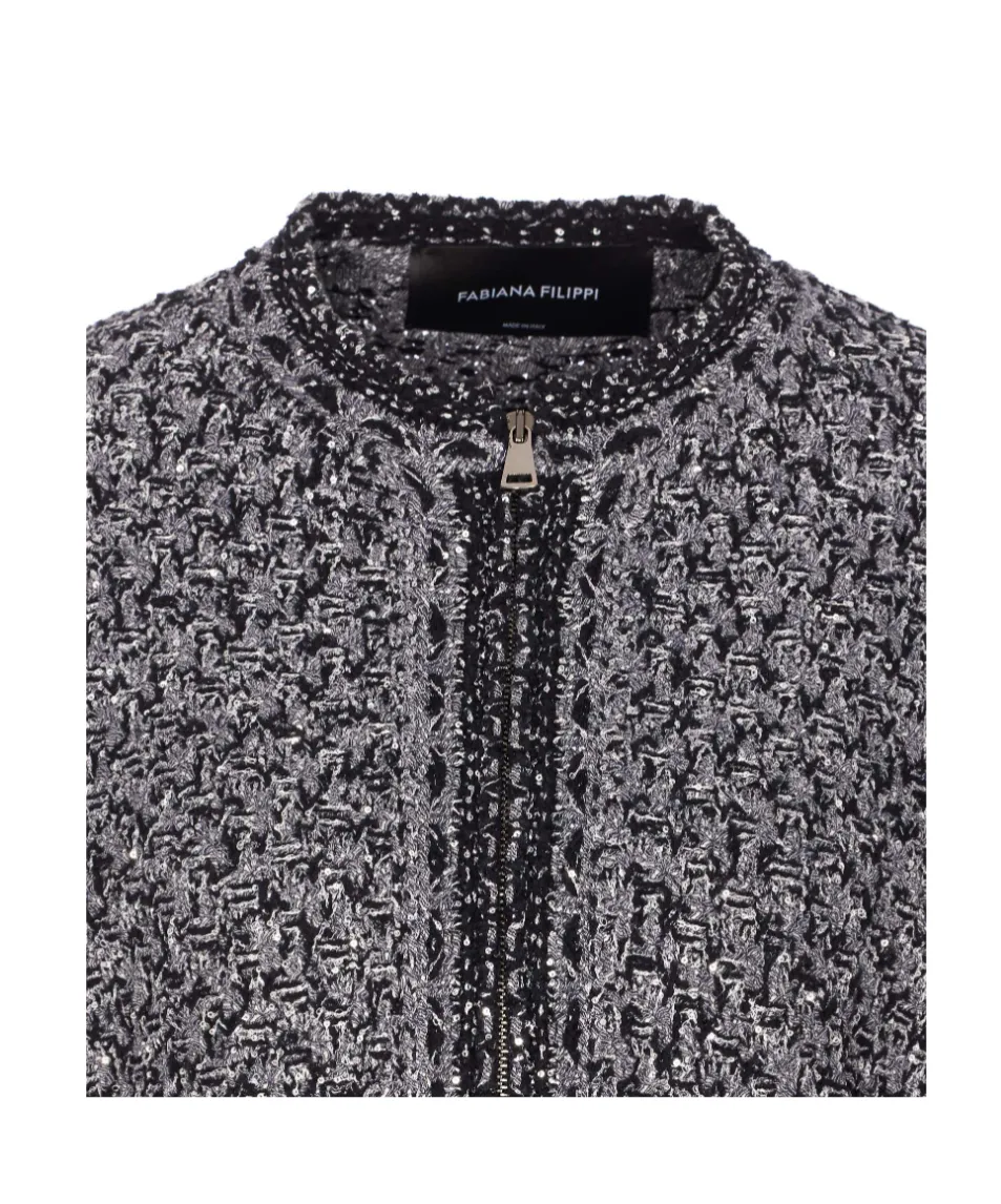 Denim Effect Sequin Tweed Jacket
