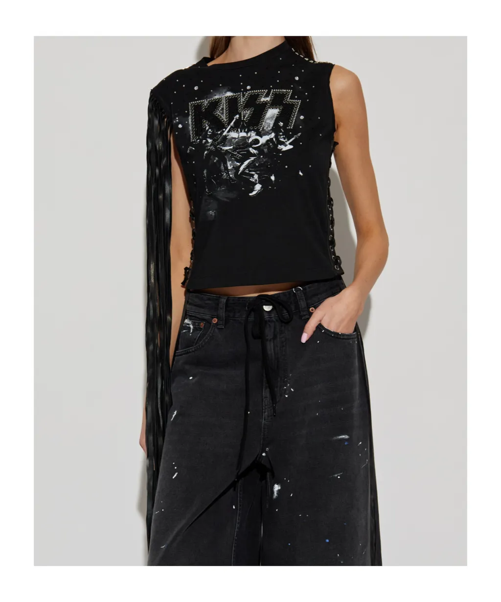 Fringed-Detail Graphic Printed Top