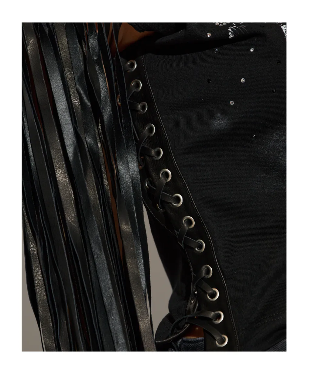Fringed-Detail Graphic Printed Top