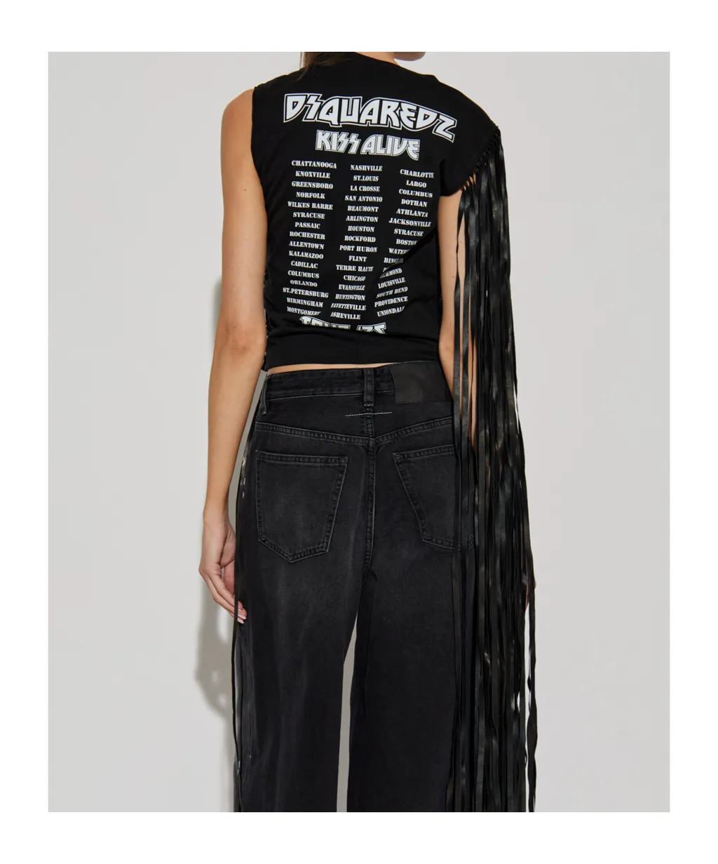 Fringed-Detail Graphic Printed Top