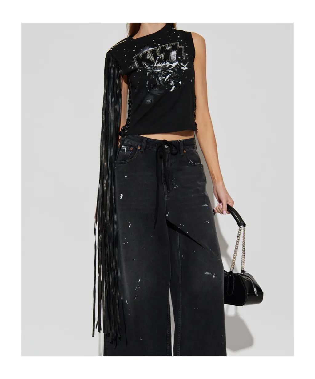 Fringed-Detail Graphic Printed Top