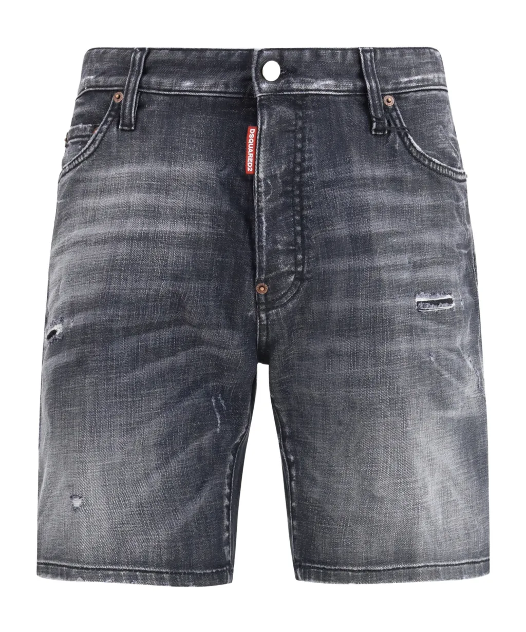 Logo Patch Distressed Denim Shorts