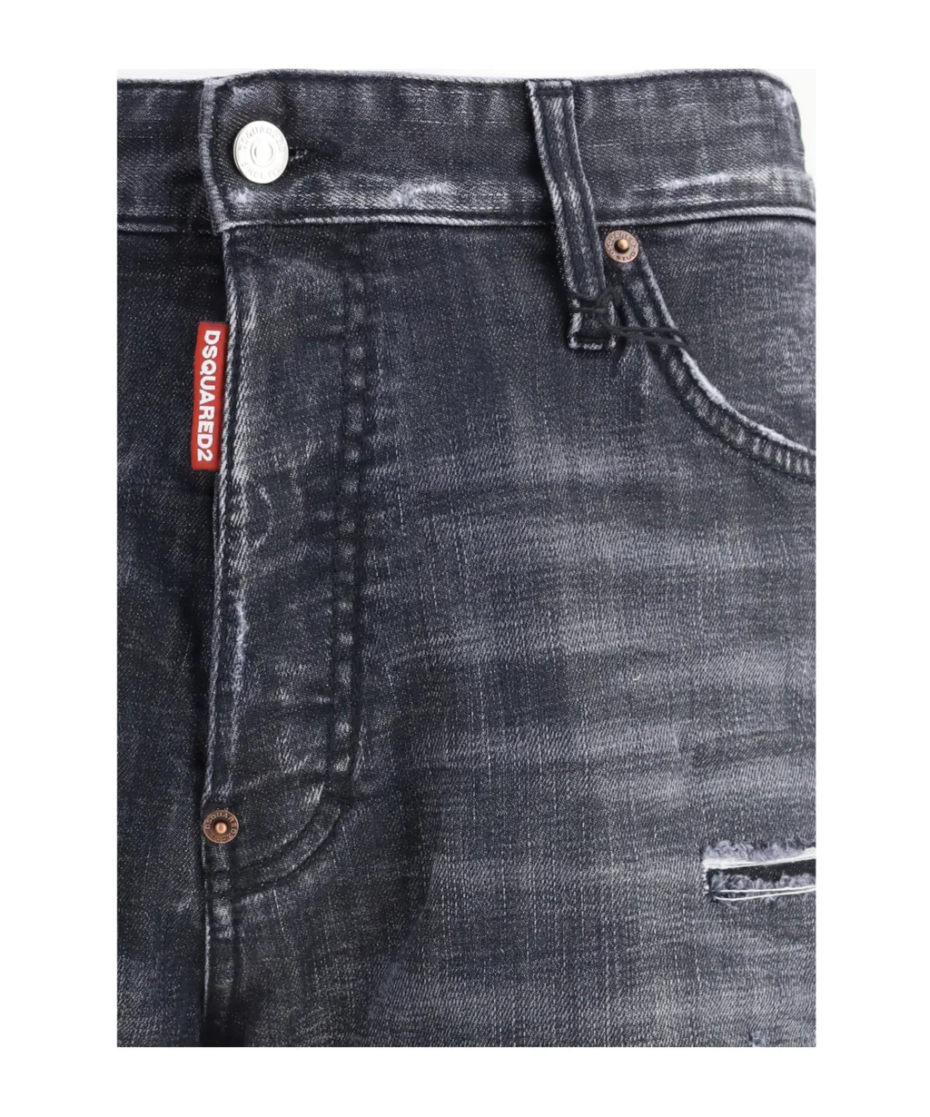 Logo Patch Distressed Denim Shorts
