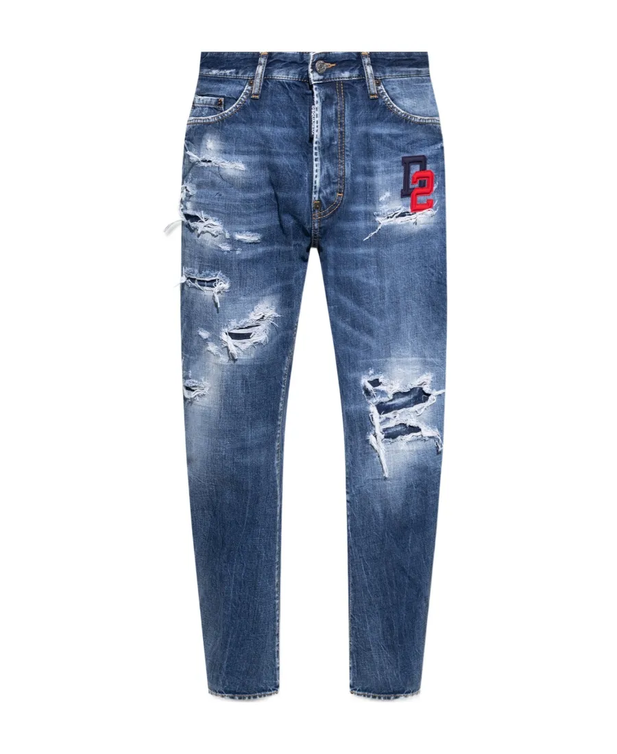 Logo Patch Distressed Jeans