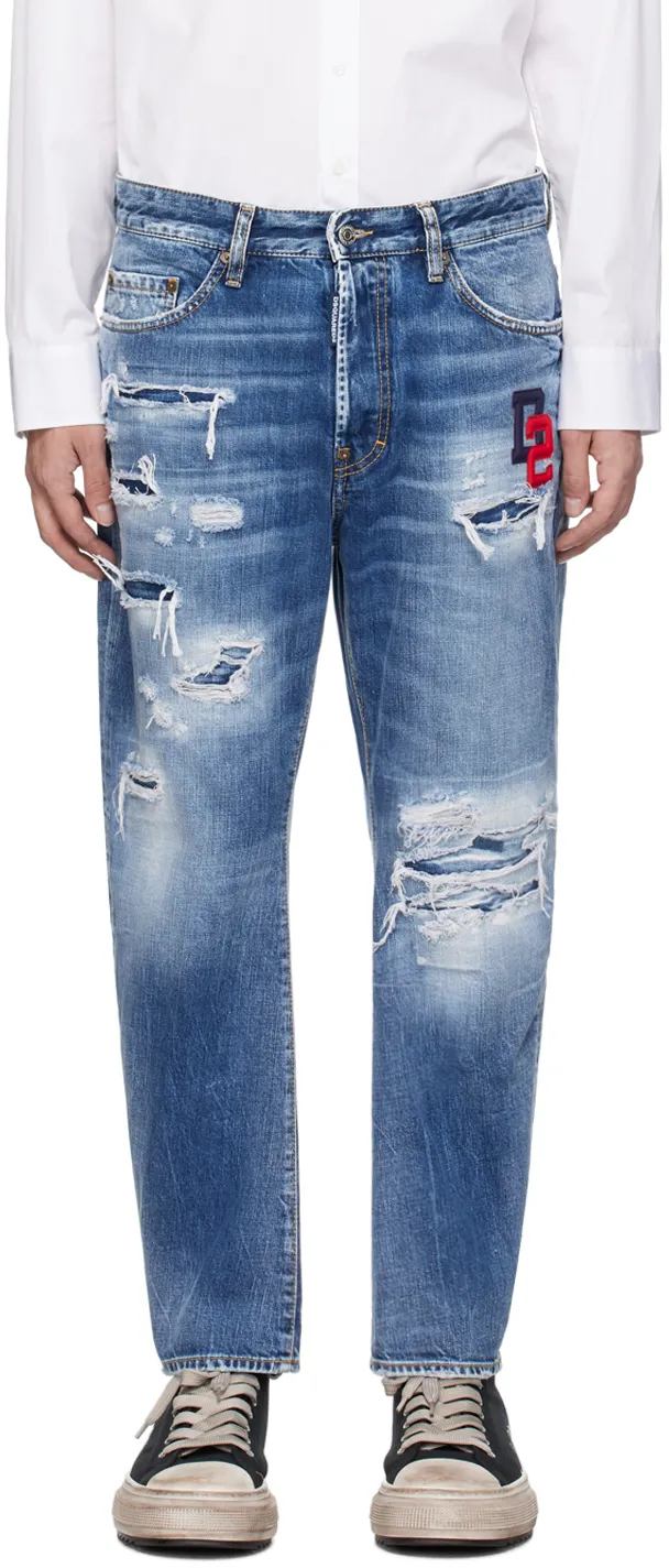 Logo Patch Distressed Jeans
