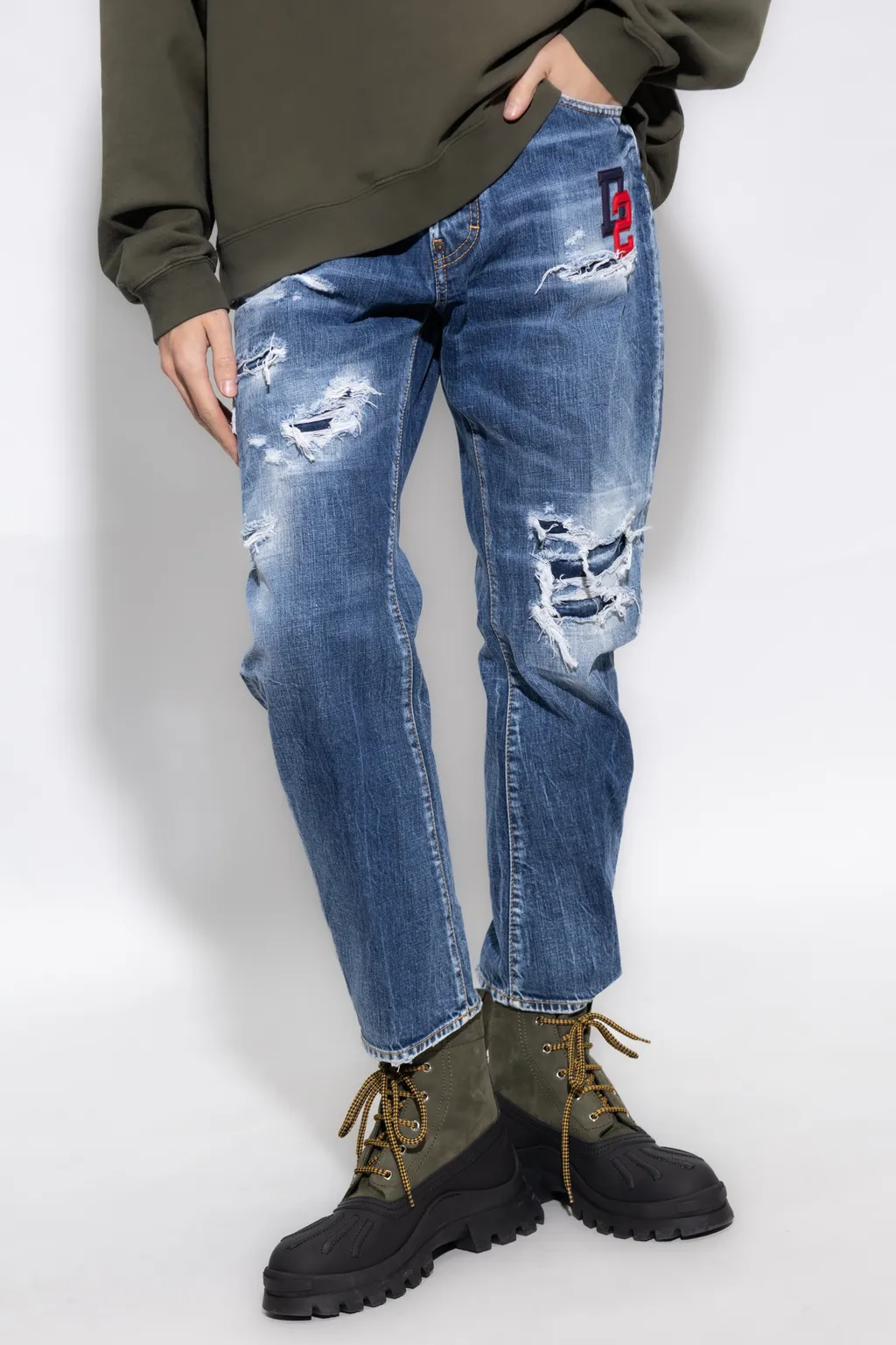 Logo Patch Distressed Jeans