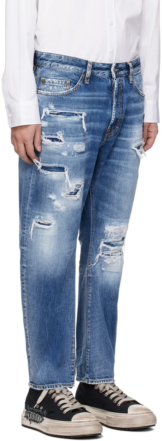 Logo Patch Distressed Jeans