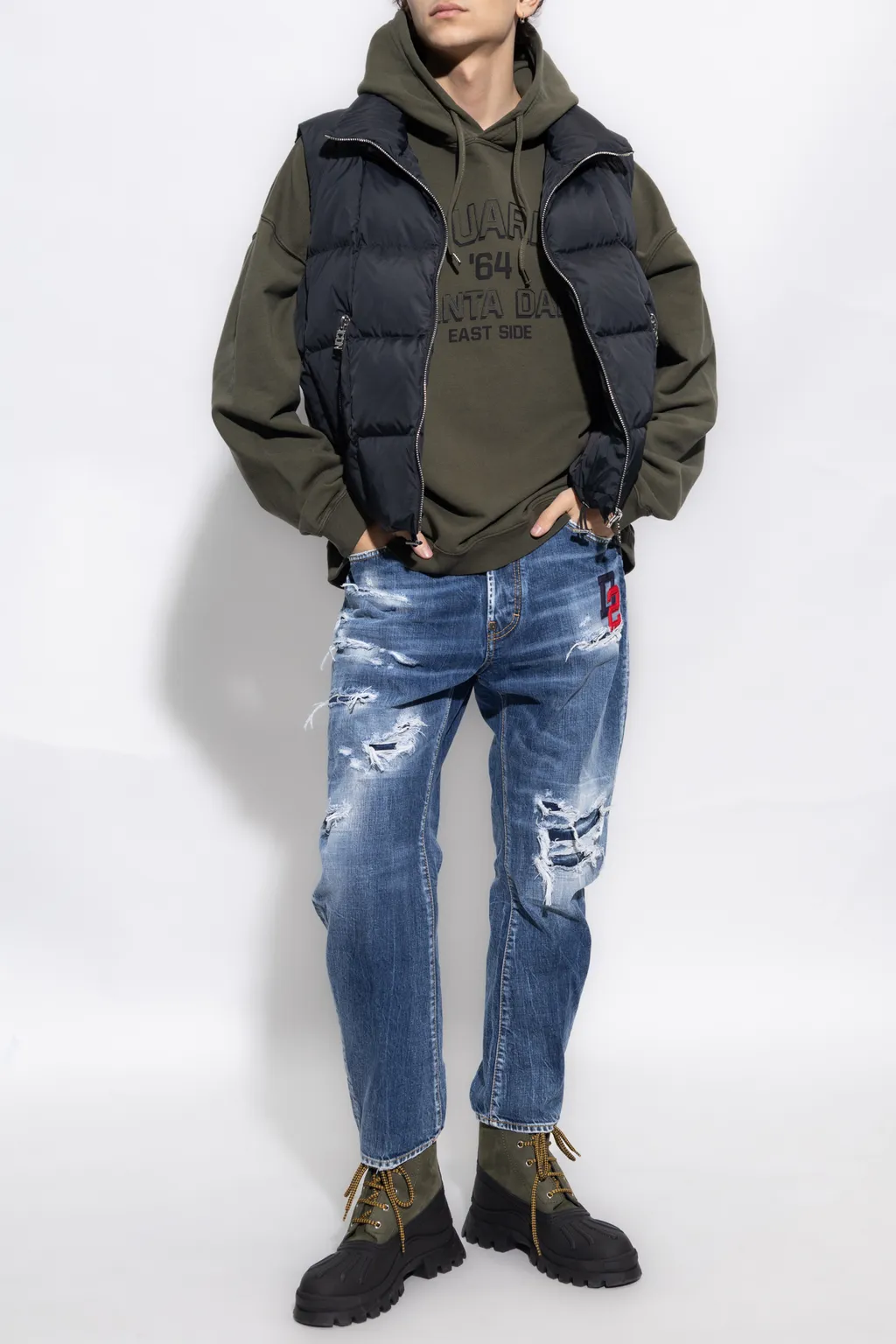 Logo Patch Distressed Jeans