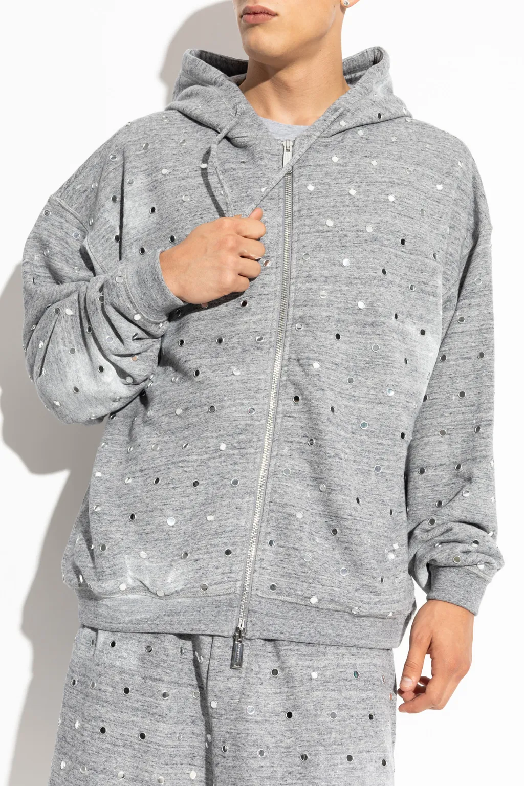 Distressed Stud Embellished Hoodie
