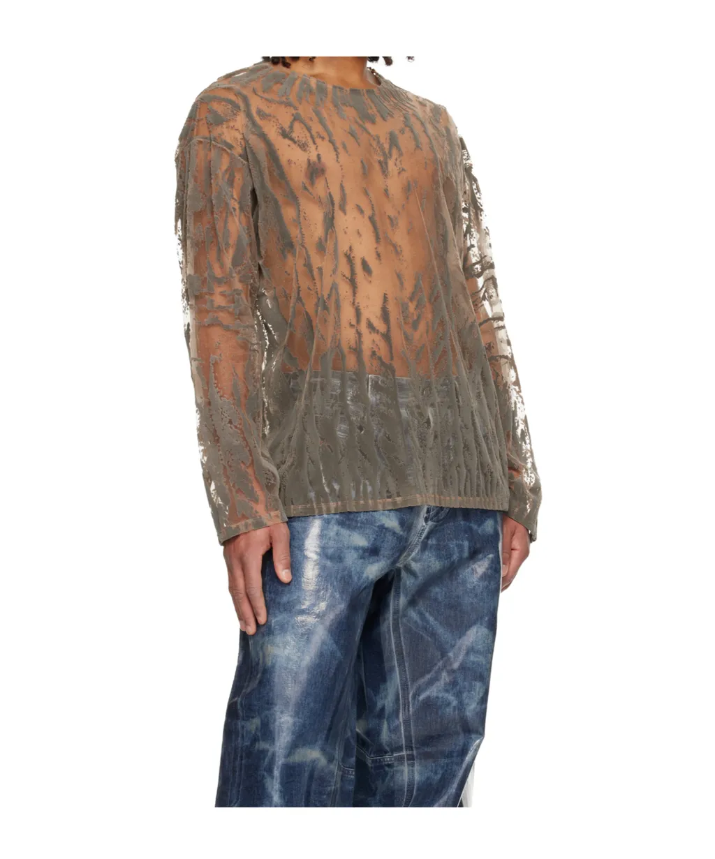 Flocked Tulle Long-Sleeve Top