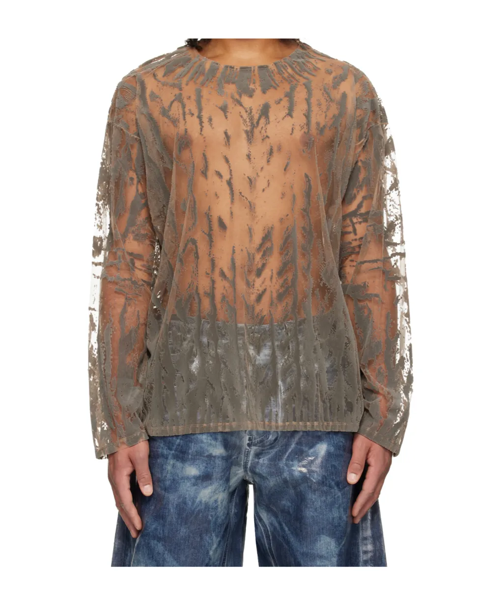 Flocked Tulle Long-Sleeve Top