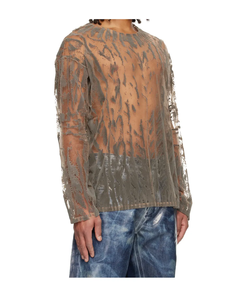 Flocked Tulle Long-Sleeve Top