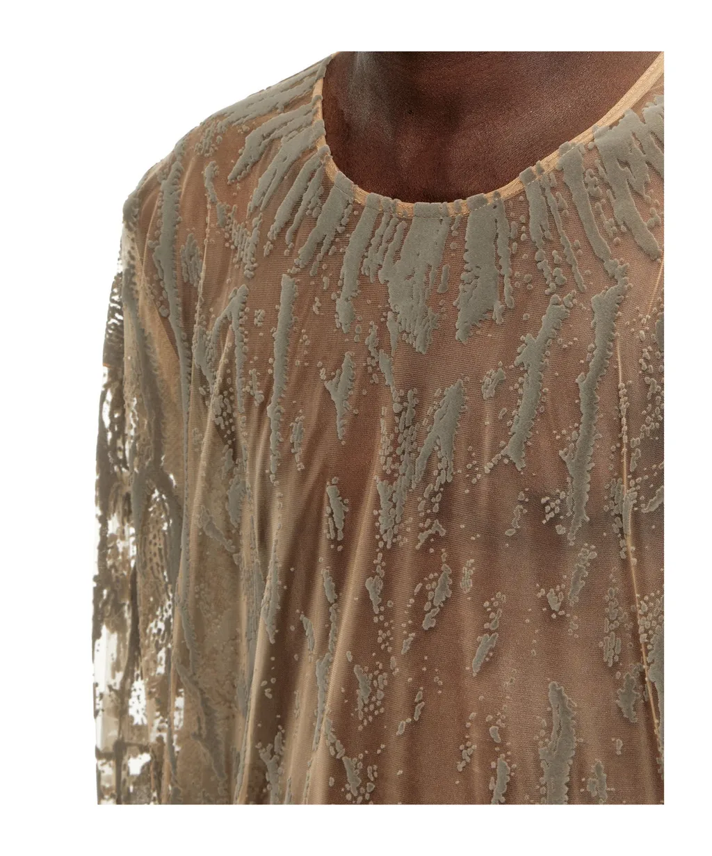 Flocked Tulle Long-Sleeve Top