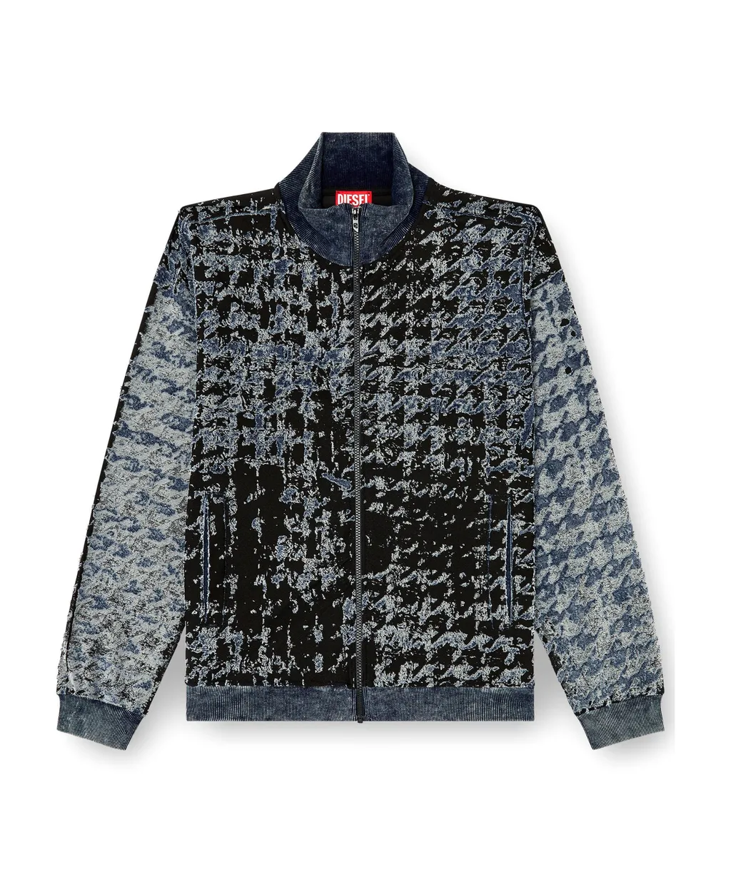 Devoré Houndstooth Zip-Up Top