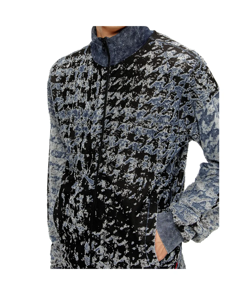 Devoré Houndstooth Zip-Up Top
