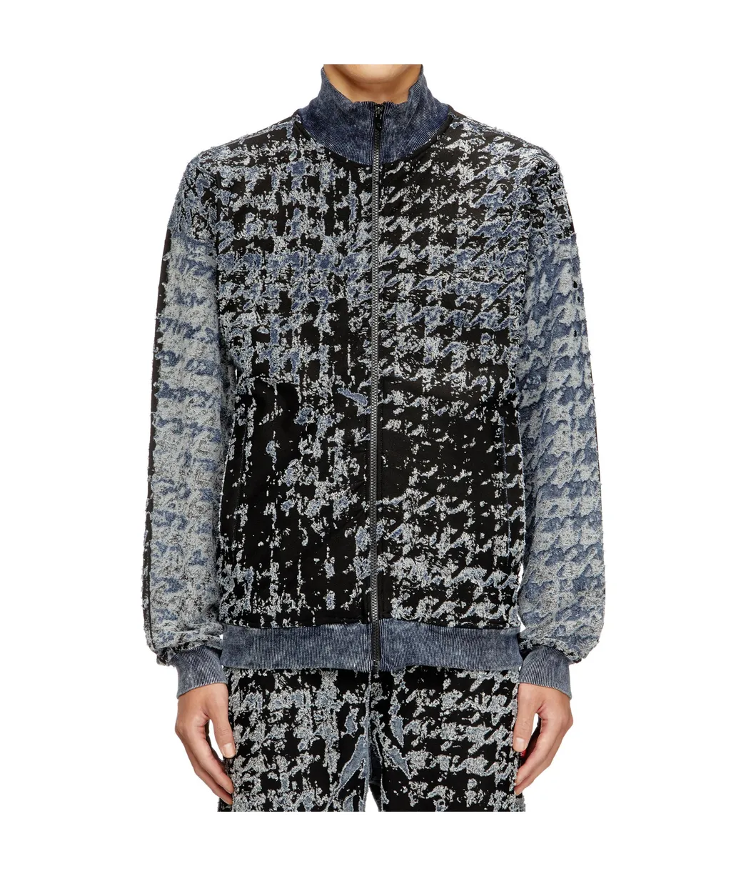 Devoré Houndstooth Zip-Up Top