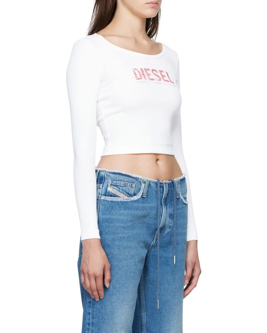 Diesel Logo Long Sleeve Crop Top