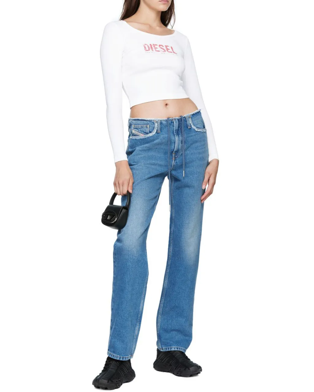 Diesel Logo Long Sleeve Crop Top