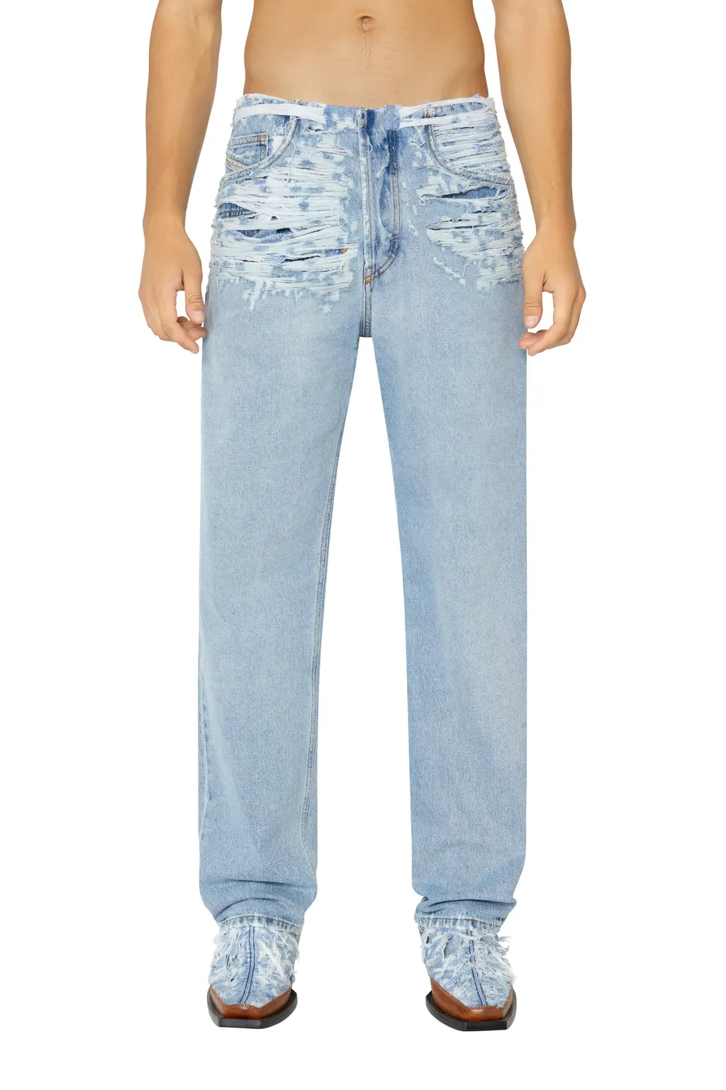 Ripped Straight-Leg Jeans