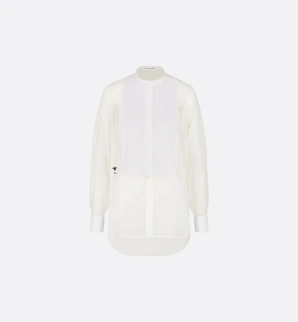 Transparent Blouse With Plastron And Removable Ruched Collar