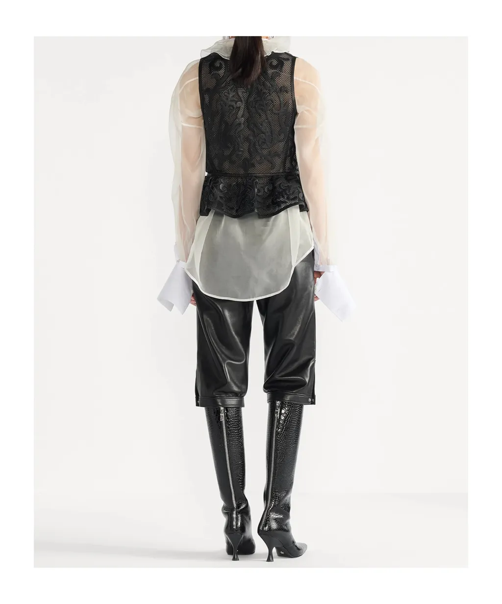 Transparent Blouse With Plastron And Removable Ruched Collar