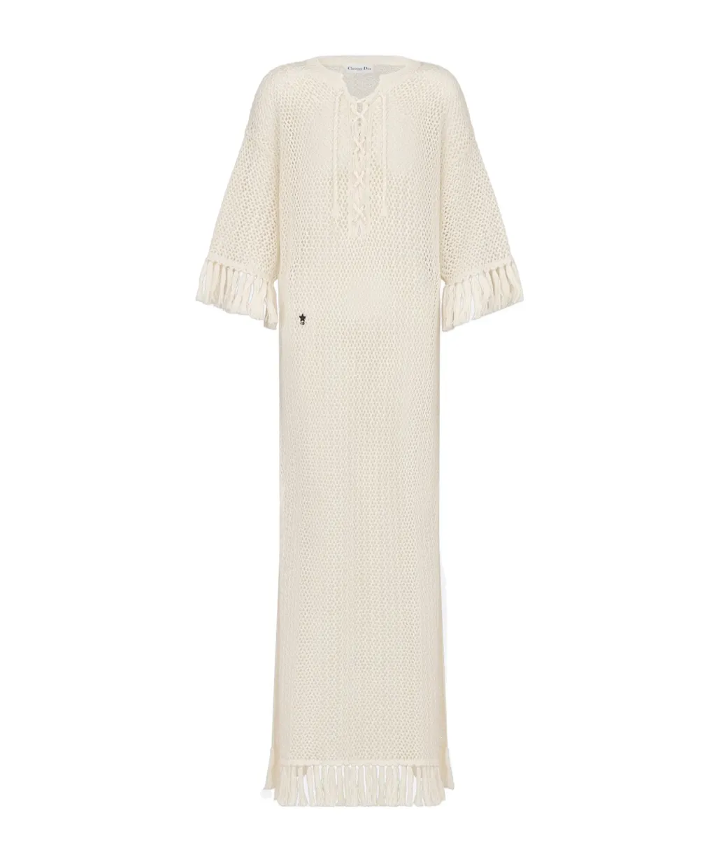 Logo Embroidered Fringe Detailed Dress