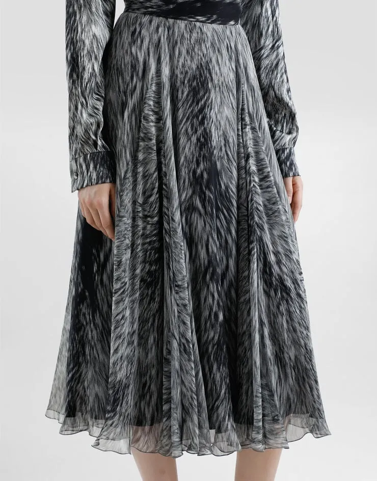 Graphic-Print Midi Skirt