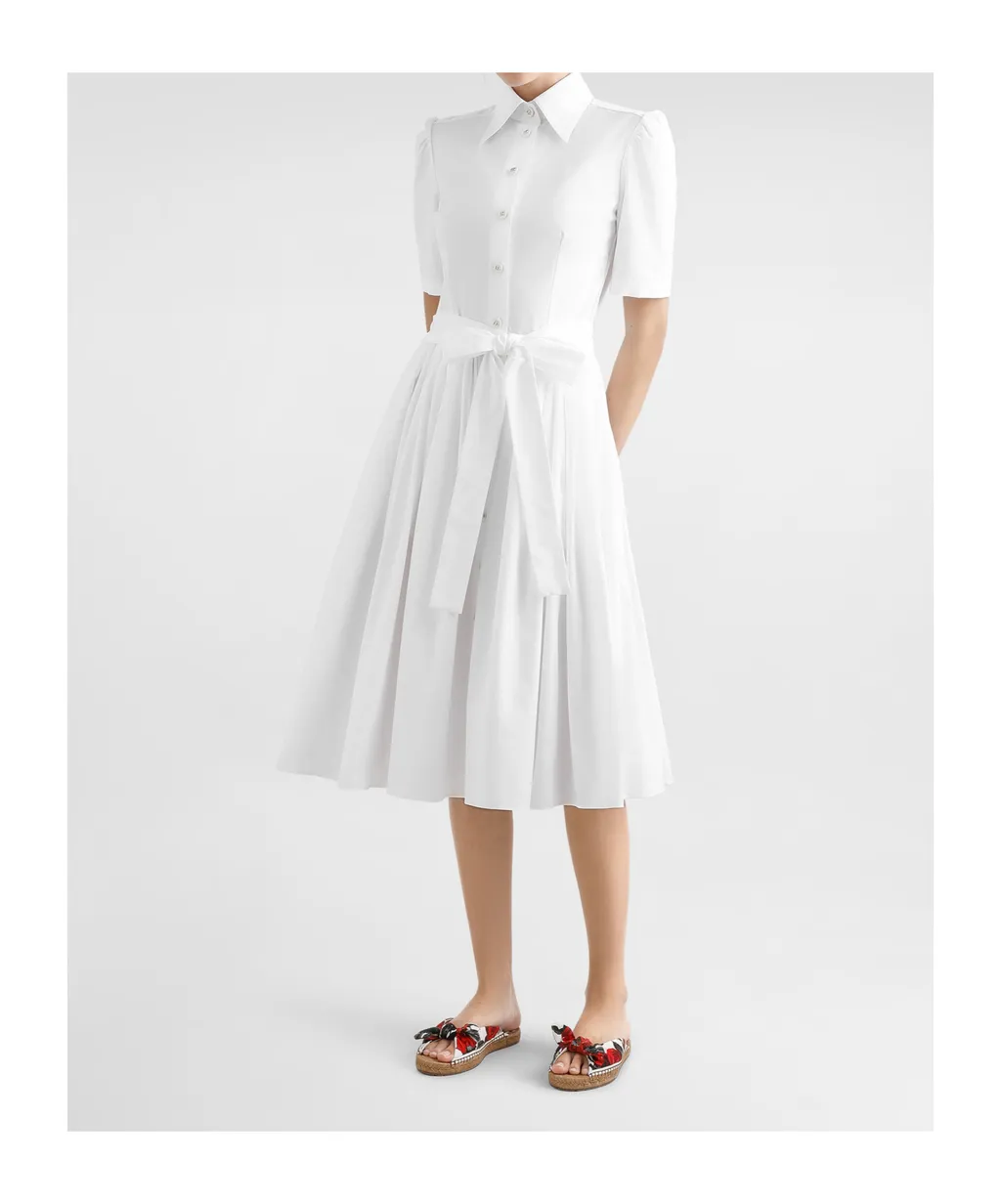 Calf-Length Poplin Shirt Dress