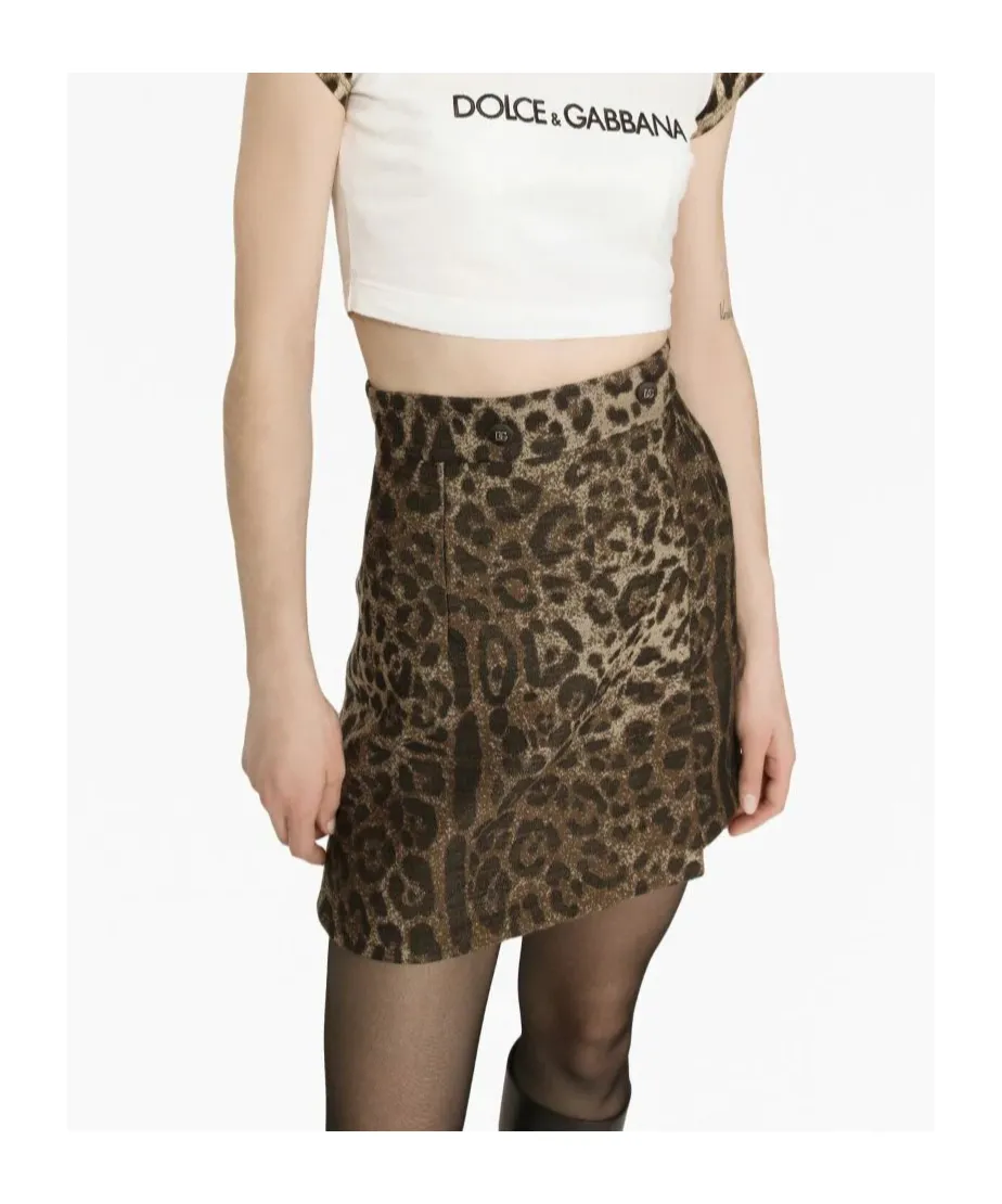 Leopard Printed Straight Hem Mini Skirt
