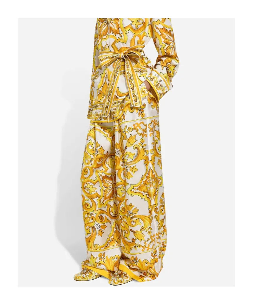 Majolica-Printed Twill Pants
