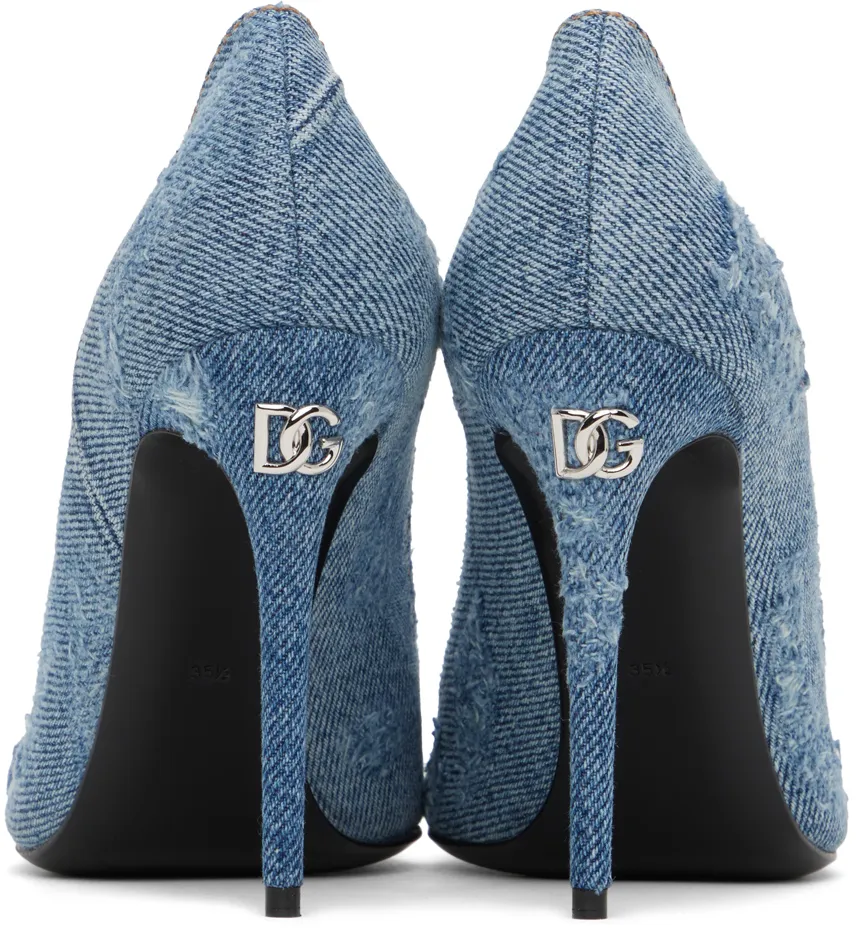 Crystal-Embellished Pointed-Toe Denim Pumps