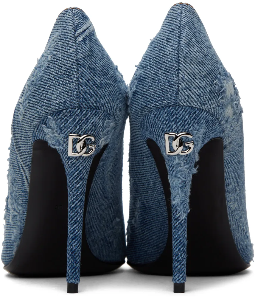 Crystal-Embellished Pointed-Toe Denim Pumps