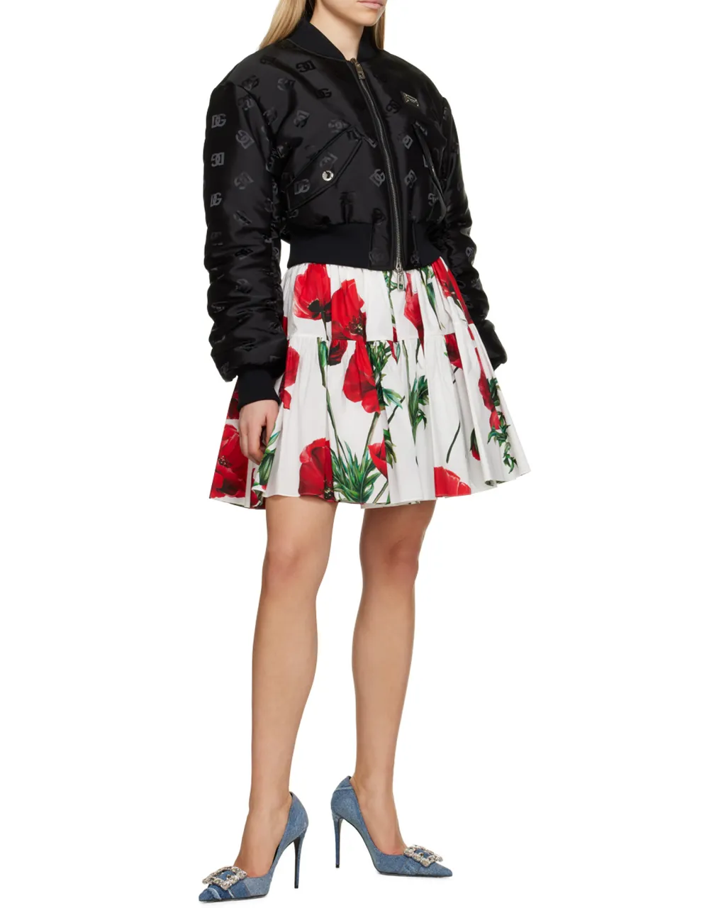 Crystal-Embellished Pointed-Toe Denim Pumps