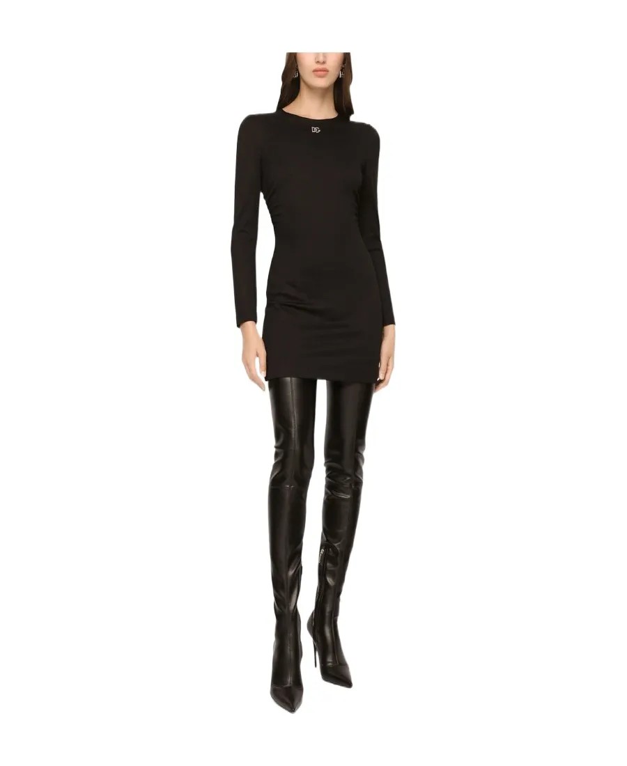 Logo-Plaque Long-Sleeved Crewneck Mini Dress