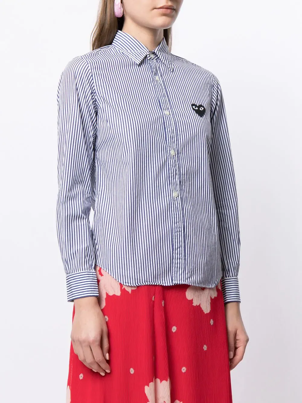 Stripe Print Embroidered Logo Shirt